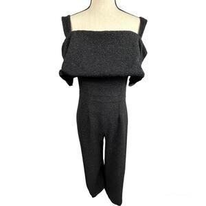 Jovani Jumpsuit Black sparkle tinsel off the shoulder